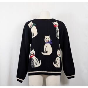 Vintage 80s Sweater Cats Colorful Black Diane Von Furstenberg Women's Size L